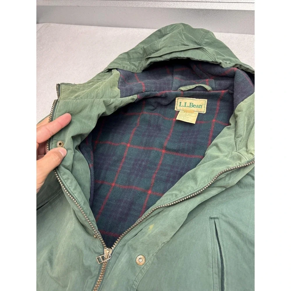L.L.Bean Maind Warden Coat Men Medium Green Hooded Wool Lined Parka Canvas Field